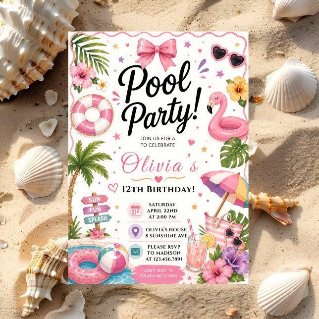 Invitación Fiesta Rosa Tropical en la Piscina (Subido por el creador)