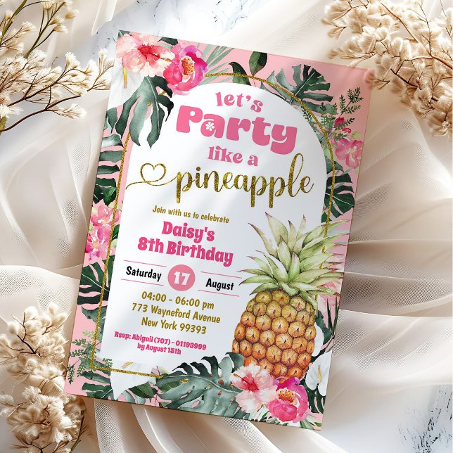 Invitación Fiesta rosa tropical luau floral como piña (Subido por el creador)