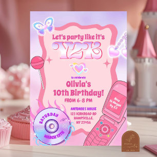 Invitación Fiesta Rosa Y2K Cumpleaños Regreso a 2000