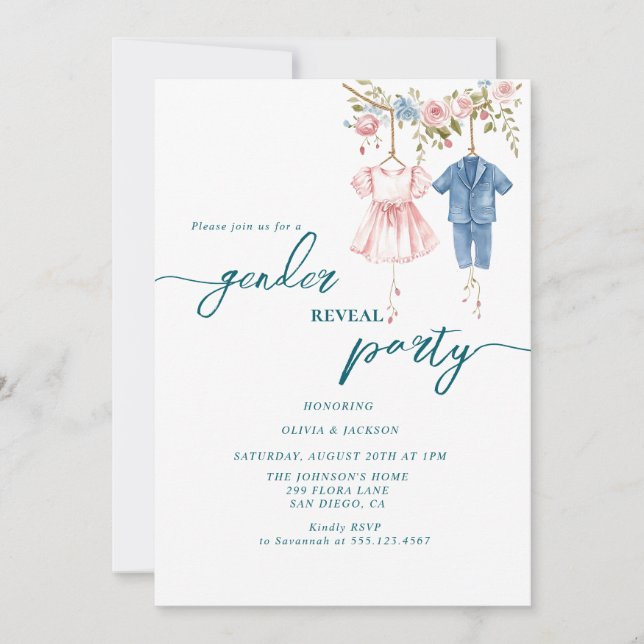 Invitación fiesta rosa y azul (Anverso)