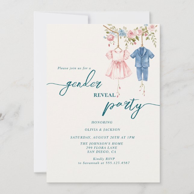 Invitación fiesta rosa y azul (Anverso)