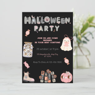Invitación Fiesta rosa y gris de Halloween, fantasma y fantas
