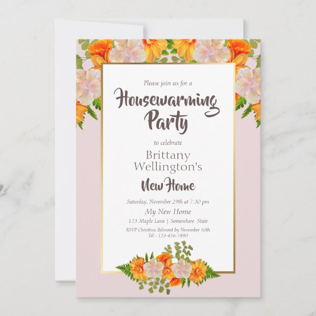Invitación Fiesta Rosa y Naranja (Anverso)