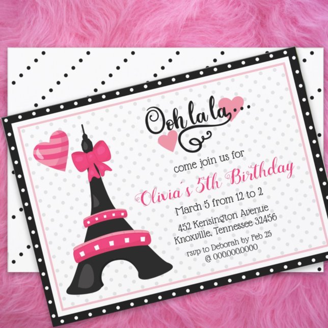 Invitación Fiesta rosa y negro de la Torre Eiffel de París (Subido por el creador)