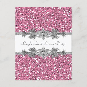 Invitación Fiesta rosado del dulce 16 del purpurina
