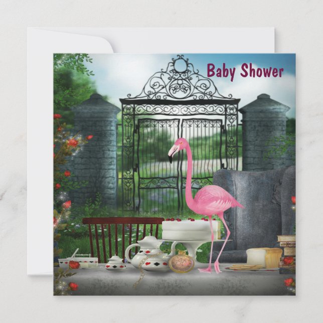 Invitación Fiesta rosado Flamingo Wonderland Tea Baby Shower (Anverso)