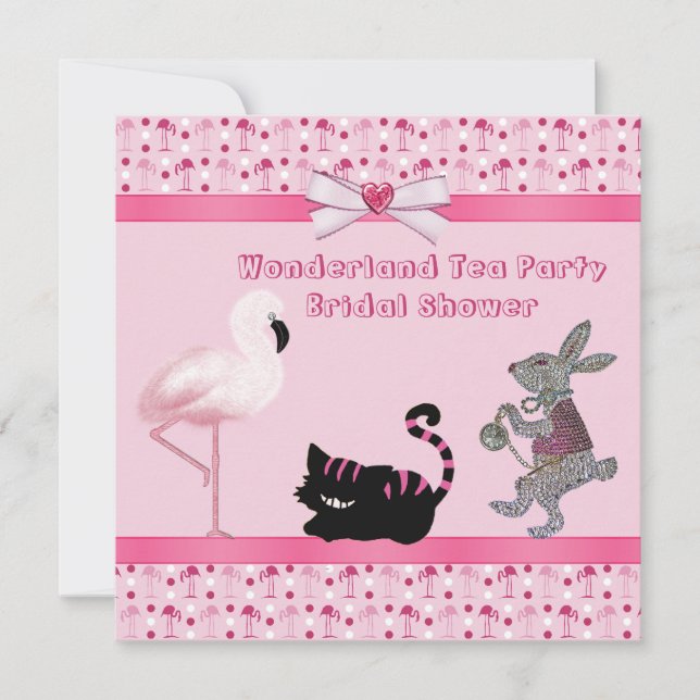 Invitación Fiesta rosado Flamingo Wonderland Tea Bridal (Anverso)