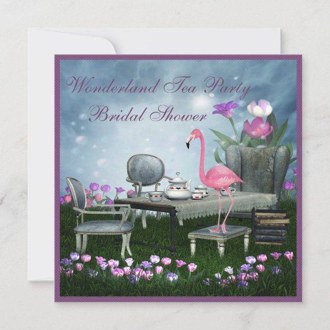 Invitación Fiesta rosado Flamingo Wonderland Tea Bridal (Anverso)