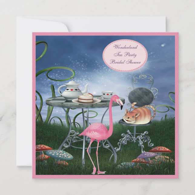 Invitación Fiesta rosado Flamingo Wonderland Tea Bridal (Anverso)