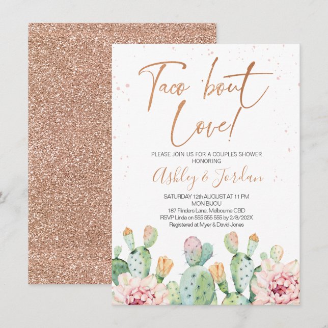 Invitación Fiesta Rose Gold Taco ''sobre Amor Reunión de Pare (Anverso / Reverso)