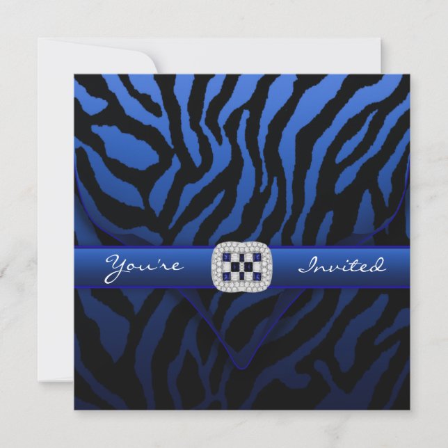 Invitación Fiesta Royal Navy Blue Zebra (Anverso)
