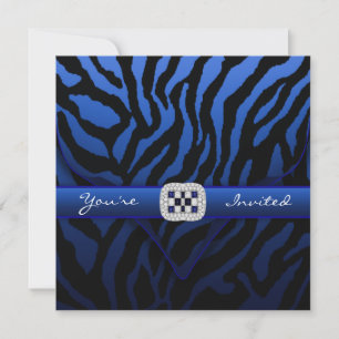 Invitación Fiesta Royal Navy Blue Zebra