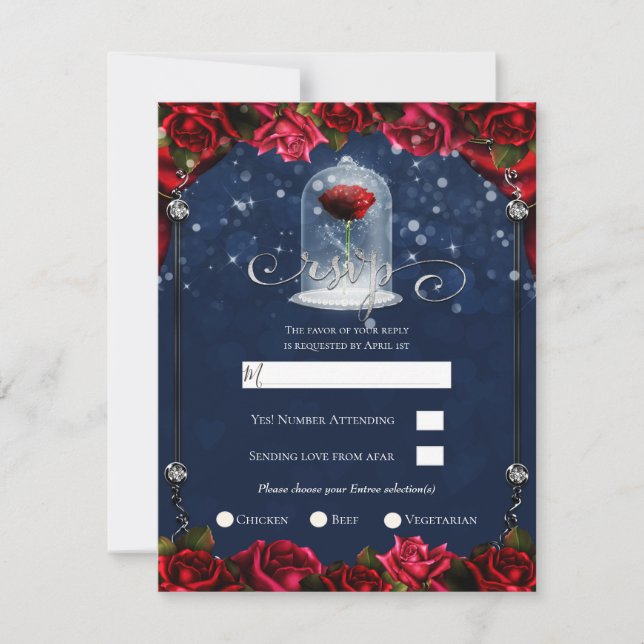 Invitación Fiesta RSVP de la Marina Rosa Roja Blue White Gold (Anverso)