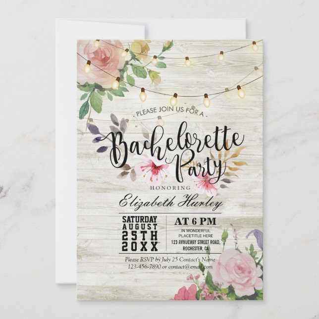Invitación Fiesta Rusa de Floral String Light Bachelorette (Anverso)