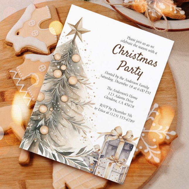Invitación Fiesta Rusa de Navidad en el Árbol (Invite your guests to your Christmas celebration with this heartwarming and cozy holiday invitation.)