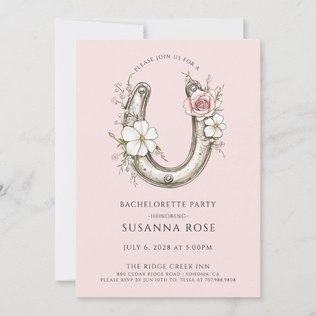 Invitación Fiesta Rusa Floral Herradura Bachelorette Pink (Anverso)