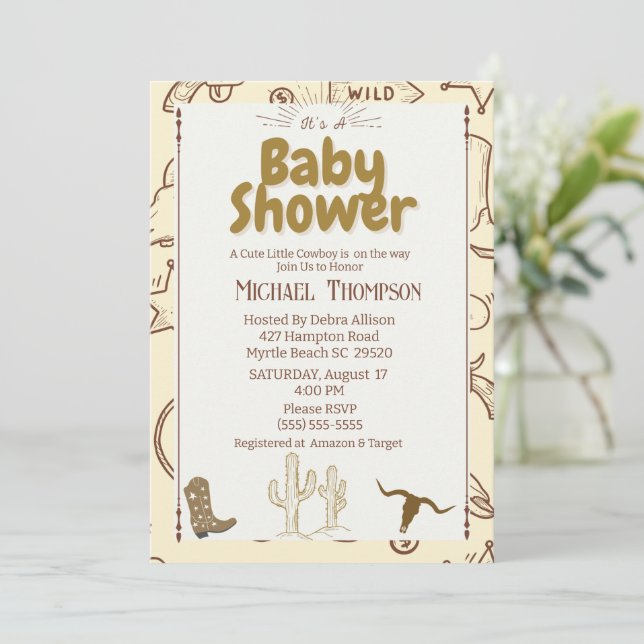 Invitación Fiesta ruso de Baby Shower de Boho Cowboy occident (Anverso de pie)