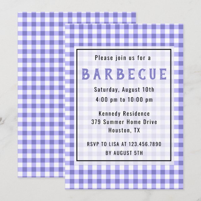 Invitación Fiesta Ruso Purple Gingham Farmhouse BBBQ (Anverso / Reverso)