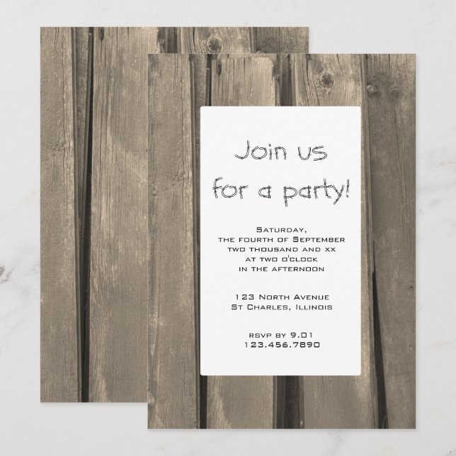 Invitación Fiesta Rustic Barn Wood (Anverso / Reverso)
