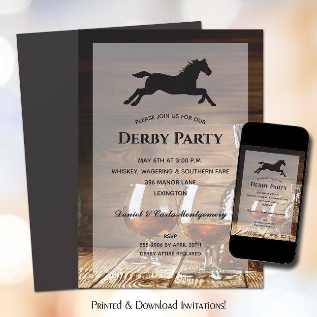 Invitación Fiesta Rustic Bourbon Derby (Rustic bourbon decanter and glasses Derby party invitations - INSTANT DOWNLOAD and/or PRINTED)