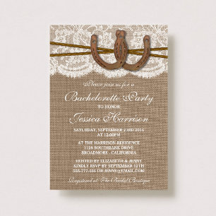 Invitación Fiesta Rustic Burlap & Lace Horseshoe Bachelorette