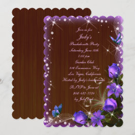 Invitación Fiesta Rustic Dark Wood Purple Floral Bachelorette