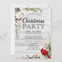 Invitación Fiesta Rustic Red Bird Invierno Greenery Wood