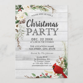 Invitación Fiesta Rustic Red Bird Invierno Greenery Wood