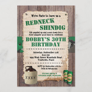 Invitación Fiesta Rustic Redneck Hillbilly