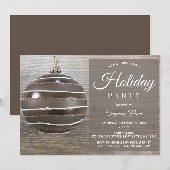 Invitación Fiesta Rustic Wood Ornament Corporate (Anverso / Reverso)