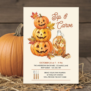 Invitación Fiesta Rústica de Calabaza para Tallar y Beber