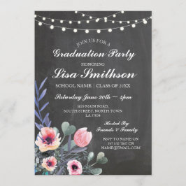 Invitación Fiesta Rustica de Graduación Pastas Flores Rosa In