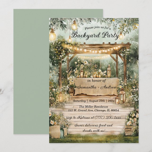 Invitación Fiesta Rústica en el Patio Imprimible (Anverso / Reverso)
