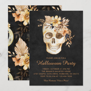 Invitación Fiesta Rustica Floral Skull Halloween