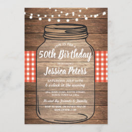 Invitación Fiesta Rustica Jar Birthday Wood Red Gingham