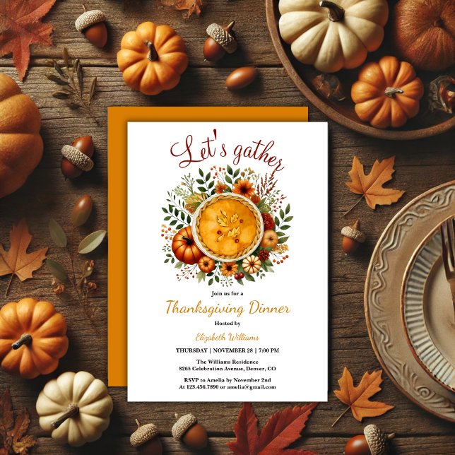 Invitación Fiesta Rustica reunamos la cena de Acción de Graci (Rustic Feast Let's Gather Thanksgiving Dinner Invitation)