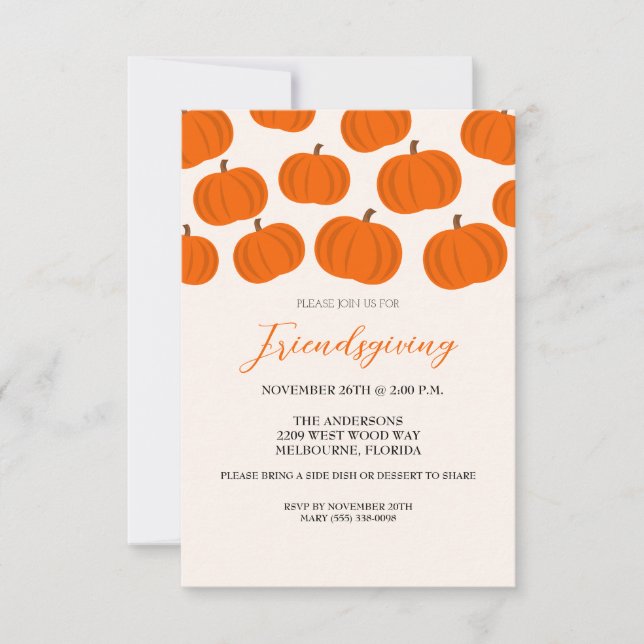 Invitación Fiesta Rústico Amigable con la Calabaza (Anverso)