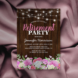 Invitación Fiesta Rústico de Jubilación Floral Rosa