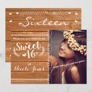 Invitación Fiesta Rústico de madera de roble SWEET 16