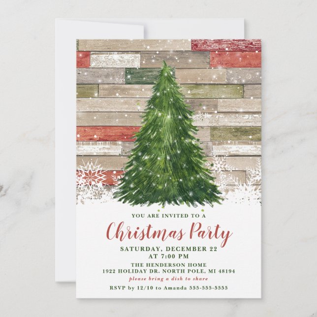 Invitación Fiesta Rústico de Navidades de Árboles de Navidad (Anverso)