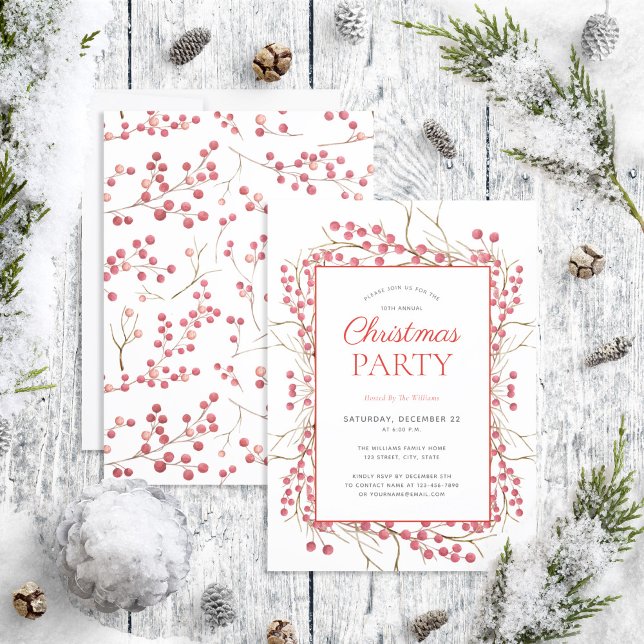 Invitación Fiesta Rústico de Navidades de Berry Rojo (Subido por el creador)