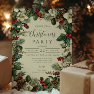Invitación Fiesta Rústico de Navidades de Evergreen Berry