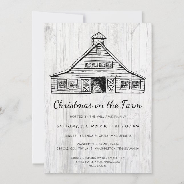 Invitación Fiesta Rústico de Navidades de Madera Sencilla (Anverso)