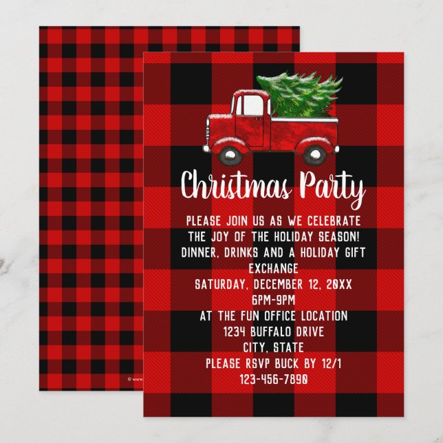 Invitación Fiesta Rústico de Navidades de países de camioneta (Anverso / Reverso)