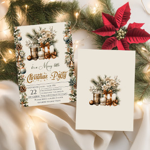 Invitación Fiesta Rústico de Navidades de Pinecone y Oro