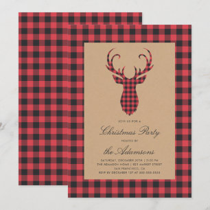 Invitación Fiesta Rústico de Navidades de renos en Tartan Pla