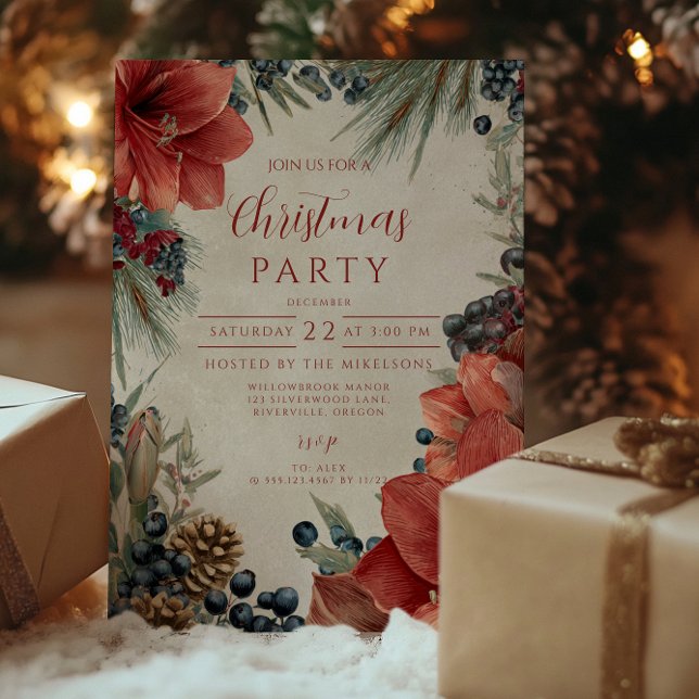Invitación Fiesta Rústico de Navidades del Amaryllis Rojo (Subido por el creador)