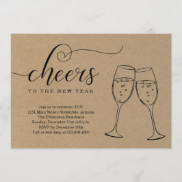 Invitación Fiesta rústico de Noche Vieja en el fondo de Kraft