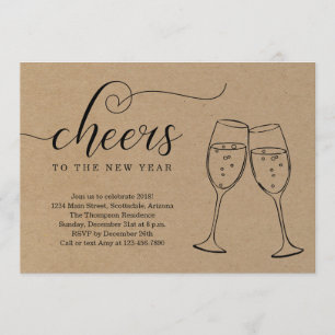 Invitación Fiesta rústico de Noche Vieja en el fondo de Kraft