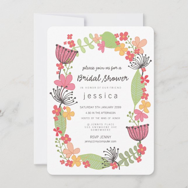 Invitación Fiesta Rústico Floral Border Bridal Shower (Anverso)